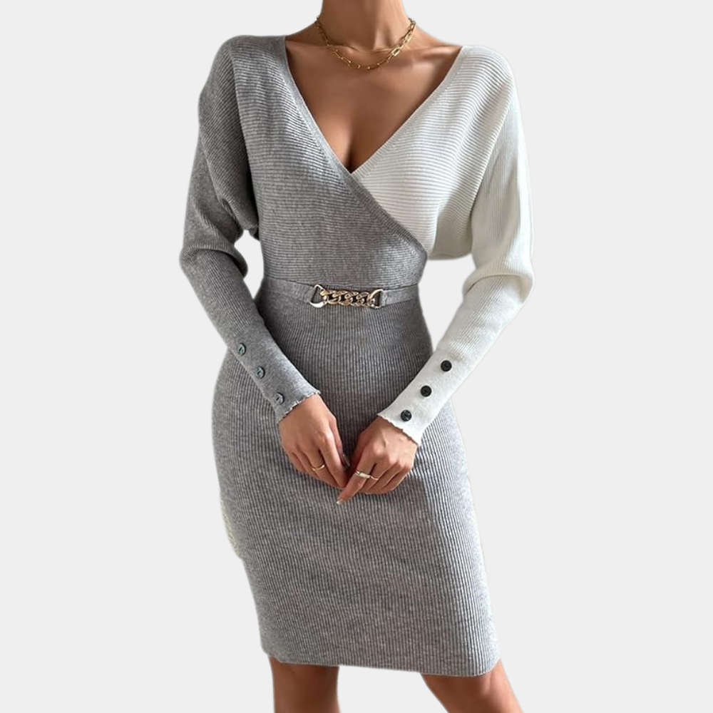ELIANE - Robe moderne en tricot à col en V pour femmes