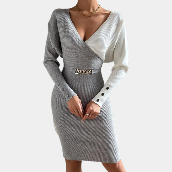 ELIANE - Robe moderne en tricot à col en V pour femmes