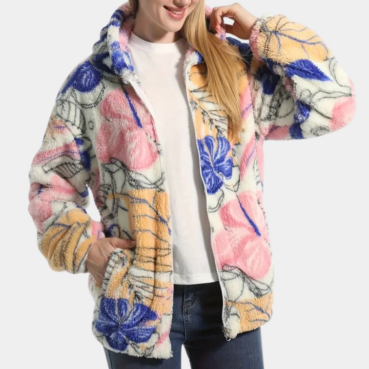 LOREEN - Veste à Capuche Épais avec Motif Fleuri pour Femmes