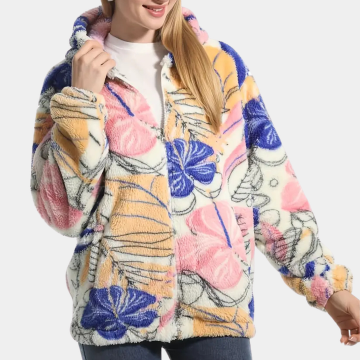 LOREEN - Veste à Capuche Épais avec Motif Fleuri pour Femmes