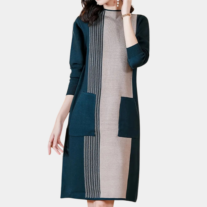 THEADORA - Robe Tricotée Élégante à Col Semi-Roulé pour Femmes