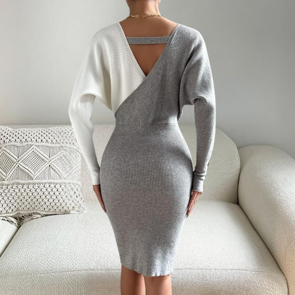 ELIANE - Robe moderne en tricot à col en V pour femmes