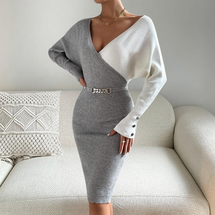 ELIANE - Robe moderne en tricot à col en V pour femmes